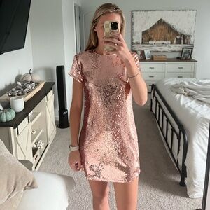 Avantlook short sleeve rose gold sequin dress